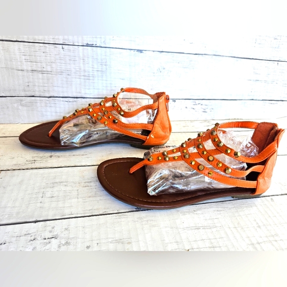 LOT of 3 Pairs Sandals Like New & New Tan Studded Orange Blue Denim Shoes 6/7 - Picture 8 of 16